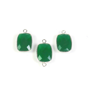 10 Pcs Green Onyx Faceted Rectangle 925 Sterling Silver Pendant/Connector -Green Onyx Pendant/Connector  21mmx11mm-18mmx11mm SS614 - Tucson Beads