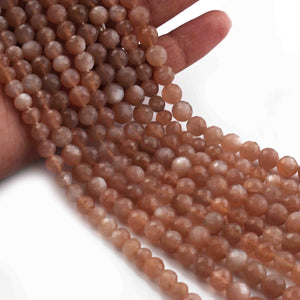1 Long Strand Peach Moonstone Faceted Round Balls beads - Gemstone ball Beads 6mm-8mm 10.5 Inches BR0732 - Tucson Beads