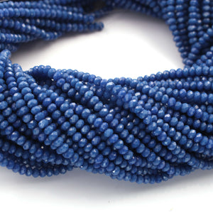 5 Long Strand Blue  Galss Faceted  Rondelles - Round Shape Beads 3mm -4 mm-14 Inches RB0304 - Tucson Beads