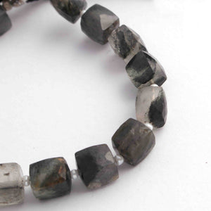 1  Long Strand Black Rutile Faceted Briolettes -Cube Shape  Briolettes  8mm- 7 Inches BR2331 - Tucson Beads