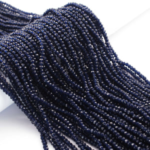 5 Long Strand Blue Drak Galss Faceted  Rondelles - Round Shape Beads 3mm -4 mm-14 Inches RB0300 - Tucson Beads