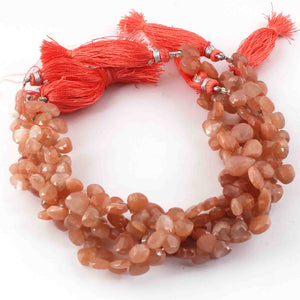 1 Strand Peach Moon Stone Faceted Briolettes - Heart Drop Shape Briolettes -8mmX6mm- 8.5 inch BR0616 - Tucson Beads