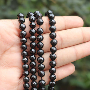 1 Long Strand Black Spinal Faceted Ball Beads-  Round Shape Ball Beads 6mm-7mm 9.5  Inches long BR603 - Tucson Beads