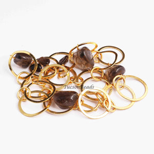 1 Necklace 24 K Gold Plated with Smoky Quartz Gemstone Copper Link Chain, Round Ring Chain, Cable Link Chain, Jewelry Making 12mm-26mm 24 Inches, GPC1211 - Tucson Beads