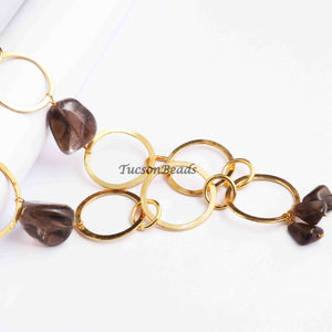1 Necklace 24 K Gold Plated with Smoky Quartz Gemstone Copper Link Chain, Round Ring Chain, Cable Link Chain, Jewelry Making 12mm-26mm 24 Inches, GPC1211 - Tucson Beads