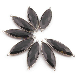 10 Pcs Black Onyx Faceted Oxidized Sterling Silver Marquise Connector/Pendant 39mmx13mm-41mmx13mm SS842 - Tucson Beads