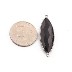 10 Pcs Black Onyx Faceted Oxidized Sterling Silver Marquise Connector/Pendant 39mmx13mm-41mmx13mm SS842 - Tucson Beads