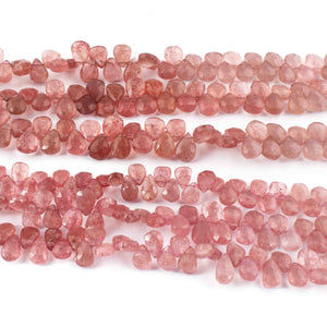 1 Strand Strawberry Quartz Faceted Briolettes - Pear Drop Shape Briolettes -8 mmX12mm- 8 inch BR0611 - Tucson Beads