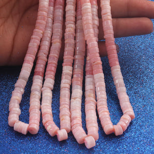1  Strand  Natural Pink  Opal Smooth Heishi Tyre Shape Gemstone Beads, Pink  Opal Plain Tyre Rondelles Beads -7mm - 16 Inches BR02805 - Tucson Beads