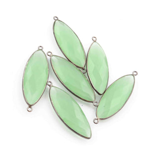 6 Pcs Green Chalcedony Faceted Oxidized Sterling Silver Marquise Connector/Pendant 39mmx13mm-41mmx13mm SS852 - Tucson Beads
