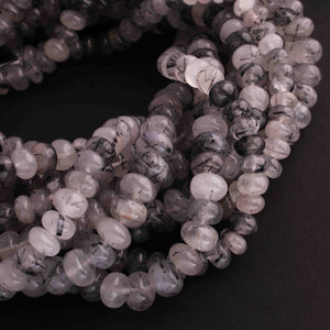 1 Strand Black Rutile Smooth Rondelles - Rutile Rondelles Beads - 6mm- 9mm -13 Inches BR01092 - Tucson Beads