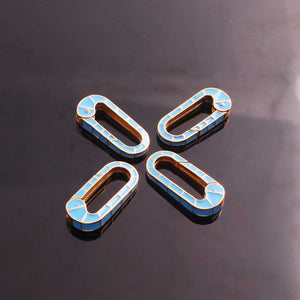 1 Pc Sky Blue Color Designer Enamel Carabiner - 925 Sterling Vermeil- Enamel Lock 26mmx11mm CB072 - Tucson Beads
