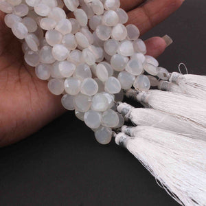 1 Strand White Moonstone Faceted Briolettes -  White Moonstone Faceted Heart Shape Briolettes 9mm 8 Inches BR0652 - Tucson Beads