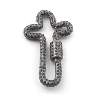 1 Pc Black Spinel Lock- 925 Sterling Silver- Black Spinel Cross Shape Lock with Screw On Mechanism 40mmx24mm GVCB009 - Tucson Beads
