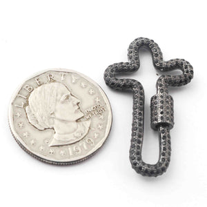 1 Pc Black Spinel Lock- 925 Sterling Silver- Black Spinel Cross Shape Lock with Screw On Mechanism 40mmx24mm GVCB009 - Tucson Beads
