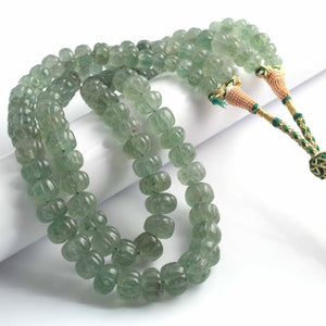 620 Carats 2 Strands Genuine Green Strawberry Carved Watermelon Beads, Pumpkin Beads Necklace - Kharbuja Shape Beads - Jewelry DIY Necklace SPB0201 - Tucson Beads