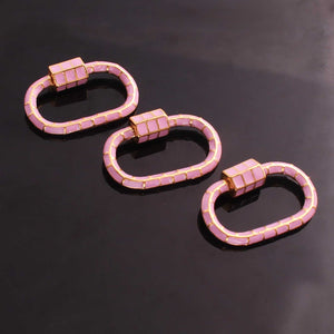 1 Pc Pink Color Designer Enamel Carabiner - 925 Sterling Vermeil- Enamel Lock 30mmx19mm  CB100 - Tucson Beads