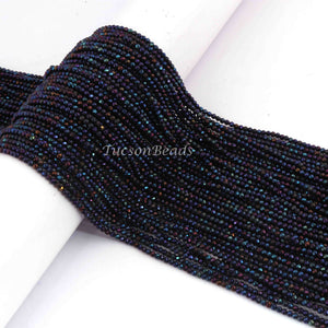 5 Long Strands Black Spinel Blue Coated Rondelles Faceted Beads - Blue Coated Rondelles -  2mm 13 inch RB172 - Tucson Beads