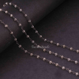 5 Feet Lemon Quartz Rondelles Rosary Style Oxidized Silver plated Beaded Chain- 3mm- Black wire Chain SC427 - Tucson Beads
