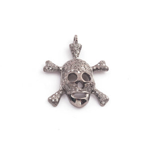 1 Pc Natural Pave Diamond Skull 925 Sterling Silver Charm Pendant - 25mmx21mm PDC698 - Tucson Beads