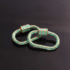 1 Pc Green Color Designer Enamel Carabiner - 925 Sterling Vermeil- Enamel Lock 30mmx19mm  CB098 - Tucson Beads