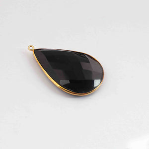 1 Pcs Beautiful Black Onyx 24k Gold Plated Faceted Pear Shape Single Bail Pendant- 46mmx28mm- PC1039 - Tucson Beads
