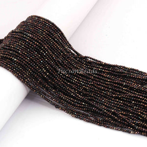 5 Long Strands Black Spinel Brown Coated Rondelles Faceted Beads - Brown Coated Rondelles -  2mm 12 inch RB202 - Tucson Beads