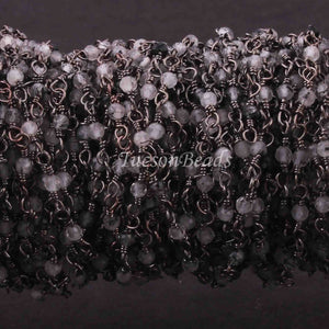 5 Feet Black Rutile Rondelles Rosary Style Oxidized Silver plated Beaded Chain- 2mm- Black wire Chain SC426 - Tucson Beads