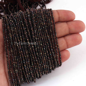 5 Long Strands Black Spinel Brown Coated Rondelles Faceted Beads - Brown Coated Rondelles -  2mm 12 inch RB202 - Tucson Beads