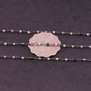 5 Feet Black Rutile Rondelles Rosary Style Oxidized Silver plated Beaded Chain- 2mm- Black wire Chain SC426 - Tucson Beads