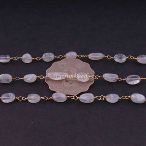 5 Feet White Rainbow Moonstone Smooth Oval Rosary Style 24K Gold plated Beaded Chain-6mmx5mm- Gold wire Chain SC388 - Tucson Beads