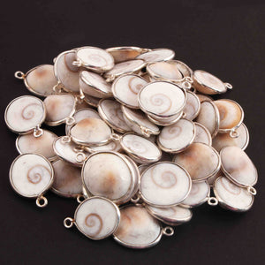 18 Pcs Mother Of Pearl 925 Silver Plated Faceted Round Shape Pendant  - 16mmx12mm & 19mmx14mm -PC572 - Tucson Beads