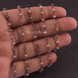 5 Feet Black Rutile 3mm-3.5mm Rosary Style Chain - Tourmalited Quartz Beads Black Wire Wrapped Beaded Chain SC243 - Tucson Beads