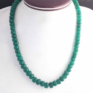 285 Carats 1 Strand Genuine Green Onyx Carved Watermelon Beads, Pumpkin Beads Necklace - Kharbuja Shape Beads - Jewelry DIY Necklace SPB0225 - Tucson Beads
