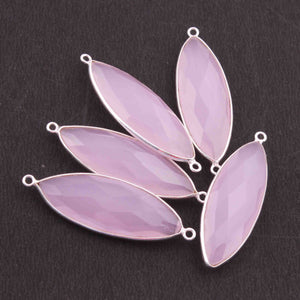 5 Pcs Rose Quartz Faceted 925 Sterling Silver Marquise  Shape Double & Single  Bail Connector & Pendant  41mmx13mm- SS655 - Tucson Beads