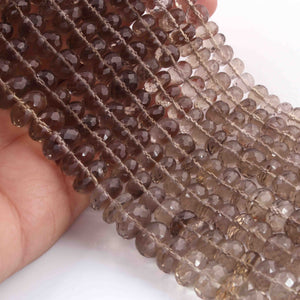 1 Strand Smoky Quartz  Faceted Rondelles - Rondelles Shape Beads - 7mm-11mm - 8.5 Inches BR02136 - Tucson Beads