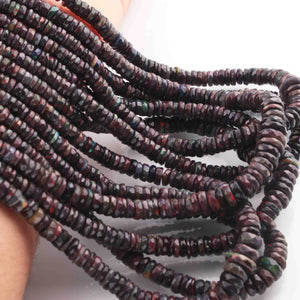 1 Long Strand Black Ethiopian Welo Opal Faceted Heishi Briolettes - Wheel Beads - 4mm-10mm - 16 Inches BR01300 - Tucson Beads
