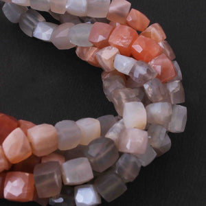 1 Strand Multi Moonstone Cube  Faceted Briolettes  -Roundelles Cube Shape Beads Briolettes  5mm - 7.5 inches BR3283 - Tucson Beads