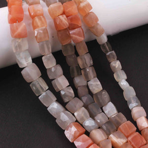 1 Strand Multi Moonstone Cube  Faceted Briolettes  -Roundelles Cube Shape Beads Briolettes  5mm - 7.5 inches BR3283 - Tucson Beads