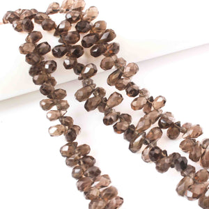 1 Strand Smoky Quartz  Faceted Briolettes  -Roundelles Tear Shape Beads Briolettes  9mmx5mm - 8 inches BR3280 - Tucson Beads