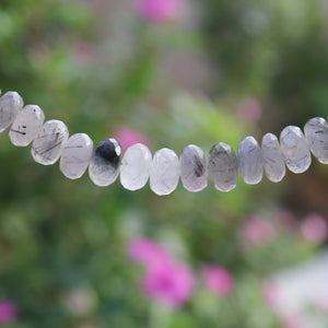 1 Strands Black Rutile Faceted Rondelles -Round Shape Beads  13mm-14mm 7  Inch BR543 - Tucson Beads