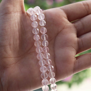 1 Strands Rose Quartz  Faceted Balls - Rose Quartz Balls Beads 7mm 8 Inches BR513 - Tucson Beads
