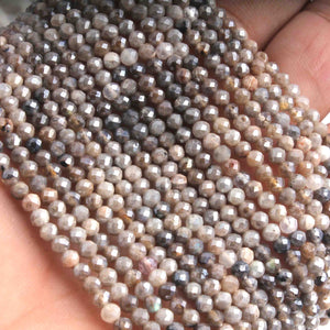 5 Strand Grey Moonstone Silverite Faceted Balls - Gemstone Beads -  3mm 13 Inches RB0263 - Tucson Beads