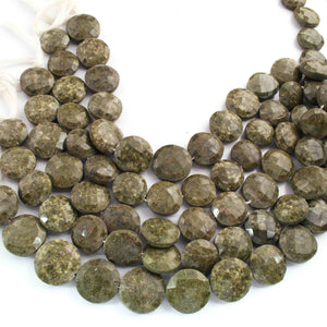 1  Strand Green Jasper  Faceted Briolettes  - Coin  Briolettes -20mmx20mm-16mmx17mm-10 Inches BR01563 - Tucson Beads