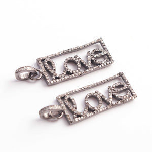 1 PC Pave Diamond "Love" Charm 925 Sterling Silver -Pave Diamond Single Bail Pendant - 34mmx11mm PD1886 - Tucson Beads