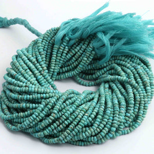 1 Long Strand AAA Quality Natural Arizona Turquoise Faceted Rondelle - Arizona Turquoise Rondelle Beads 3mm-4mm 13 Inches BR1664 - Tucson Beads