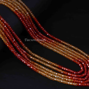 1 Long Strand Shaded Orange And Yellow Cubic Zircon Faceted Rondelles Ready To Wear Necklace 3mm 14 Inch BR3928 - Tucson Beads