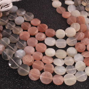 1 Strand Natural Multi Moonstone Faceted  Coin Briolettes- Gemstone Faceted  Beads -12mm-13mm- 12 Inches BR02816 - Tucson Beads