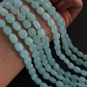 1 Long Strand Aqua Chalcedony  Smooth Briolettes -Oval Shape Briolettes - 7mmx6mm-9mmx7mm - 12.5 Inches BR02149 - Tucson Beads