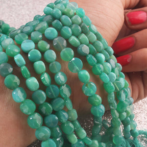 1 Strand Natural Chrysoprase Faceted Small Coin Briolettes- Gemstone Faceted  Beads -6mm-7mm- 8 Inch BR02813 - Tucson Beads